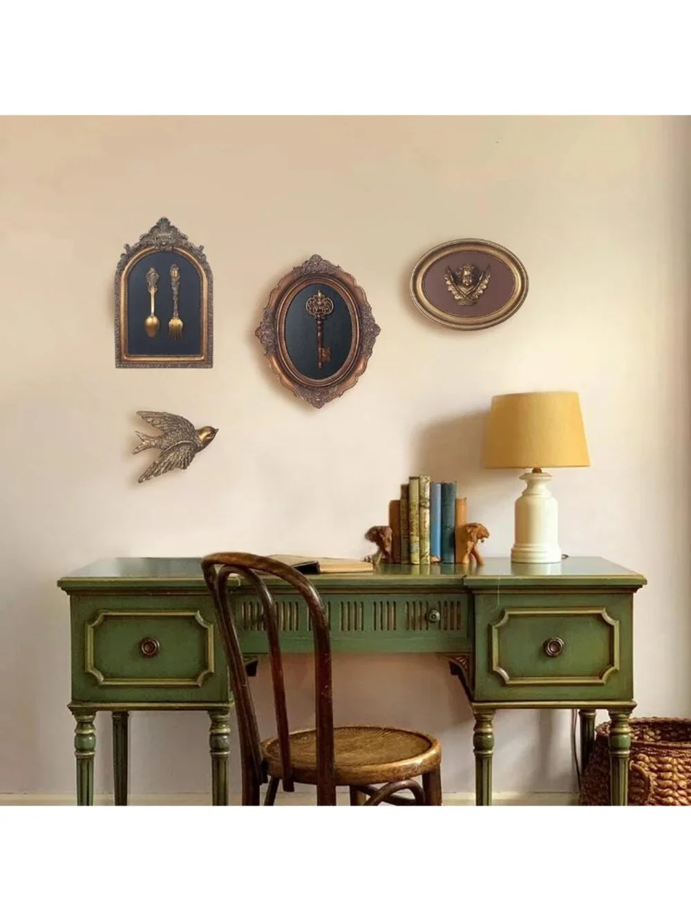 Vintage Wall Sculpture - Antique Pediment Art, Hand-Painted Fork & Spoon Décor